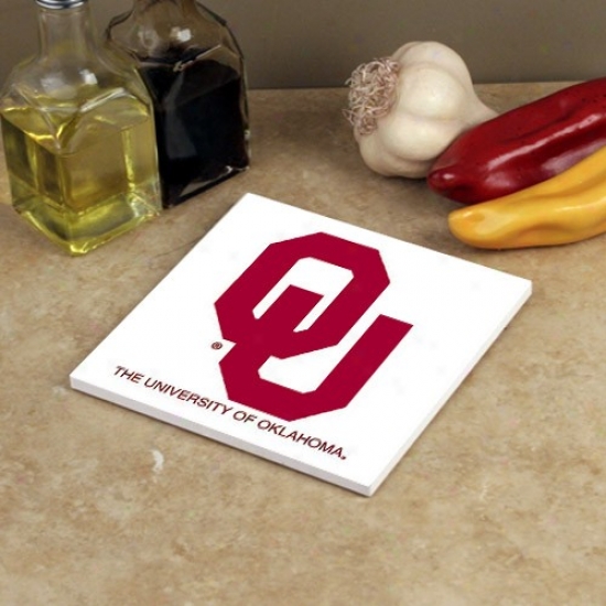 Oklahoma Sooners Whire 5.75'' Square Absorbent Stone Trivet