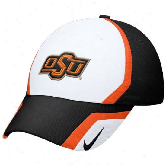 Oklahoma State Cowboys Hats : Nike Oklahomaa Syate Cowboys White-black Sideline Swoosh Flex Fit Hats