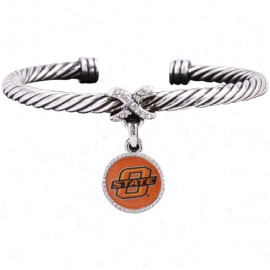 Oklahoma State Cowboys Ladies Antiqued Silver Twisted Cable Bracelet