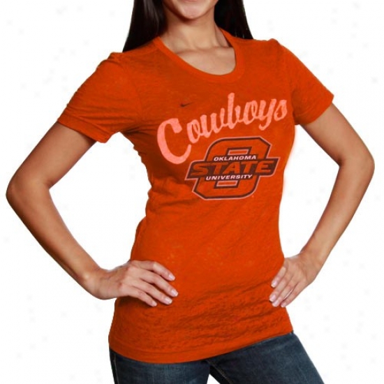Oklahoma State Cowboys Shirts : Nike Oklahoma State Cowboys Ladies Orange Push-thru Burnout Premium Shirts