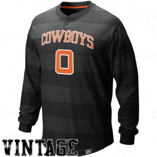 Oklahoma State Cowboys Tees : Nike Oklahoma State Cowboys Black College Vault Vintage Long Sleeve Henley Tees