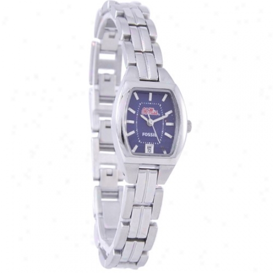 Ole Miss Rebel Wrist Watch : Fossil Mississippi Rebels Ladies Stainless Steel Analog Cushion Wrist Watch