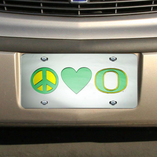 Oregon Ducks Peace, Love Mirrored License Plate