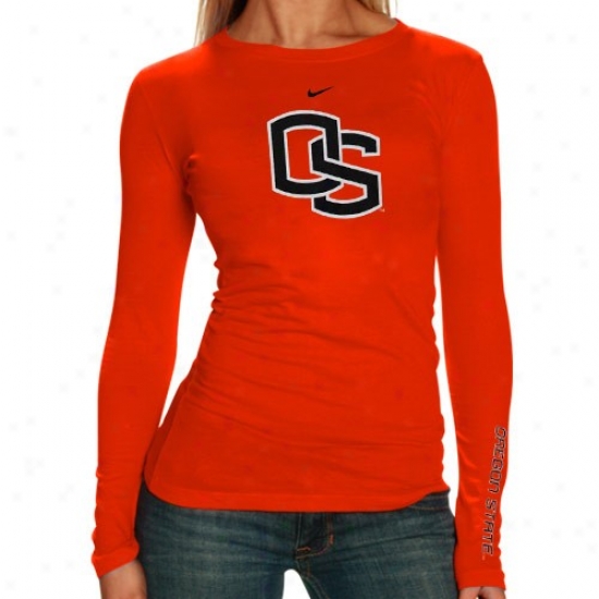 Ordgon State Beavers Shirts : Nike Oregon State Beavers Orange Ladies Classic Logo Long Sleeve Shirts