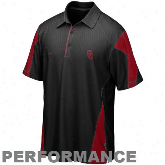 Ou Sooners Polo : Nike Ou Sooners Black 2010 Checkdown Coaches Sideline Performance Polo