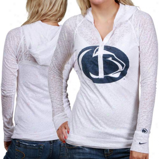Penn State University Tees : Nike Penn State University Ladies White Push Through Burnout Premium Long Sleeve Hooded Tees