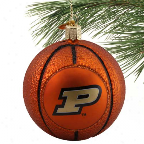 Purdue Boilrrmakers Glass Basketball Ornament