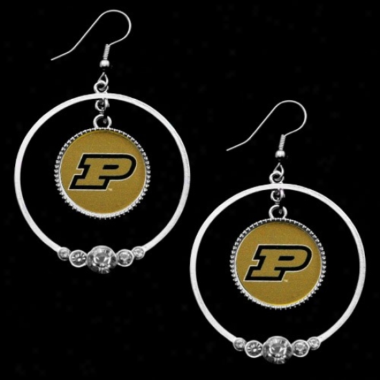 Purdue BoilermakersL adies Double Hoop Crystal Dangle Earrings