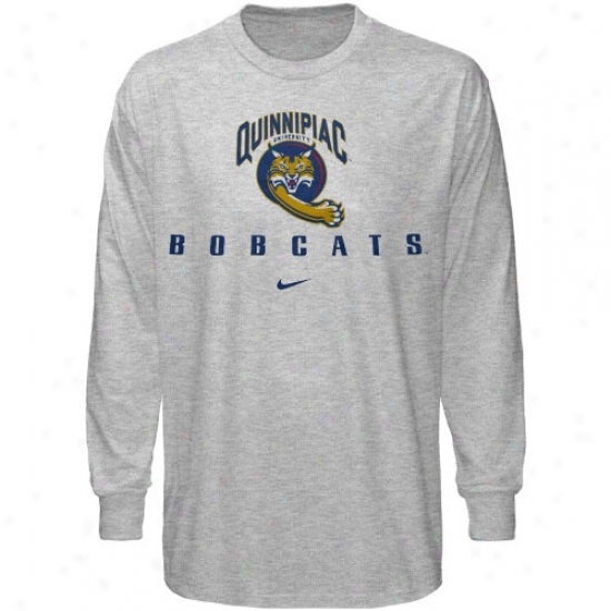 Quinnipiac Bobcats T-shirt : Nike Quinnipiac Bobcats Ash Basic Logo Long Sleeve T-shirt