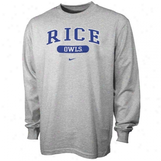 Rice Owls Tees : Nike Rice Owls Ash Classic Arch Logo Long Sleeve Tees