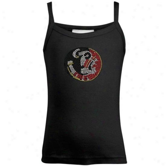 Seminole Tshirt : Seminole (fsu) Youth Girls Black Rhinestone Logo Tank Top