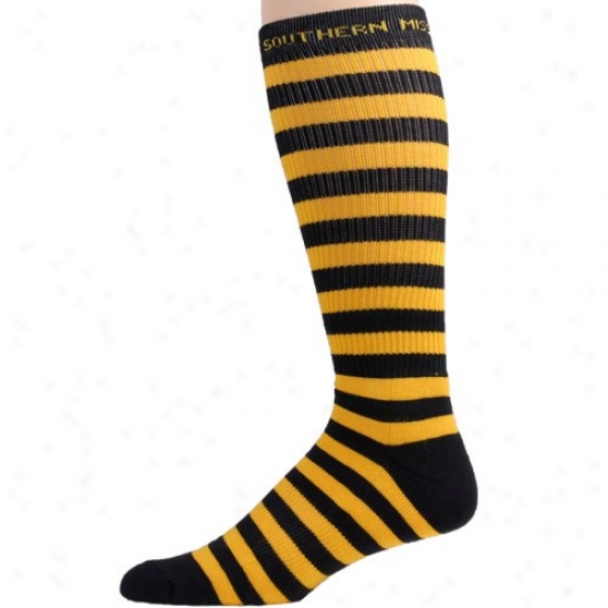 Southern Miss Golden Eagles Gold-glack Striped Tall Socks