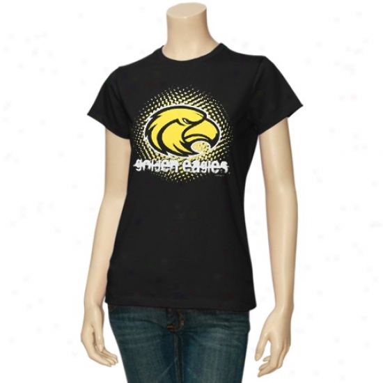 Southern Miss Yellow Eagles Shirts : Southern Miss Golden Eagles Ladies Black Mascot Matrix Shirts