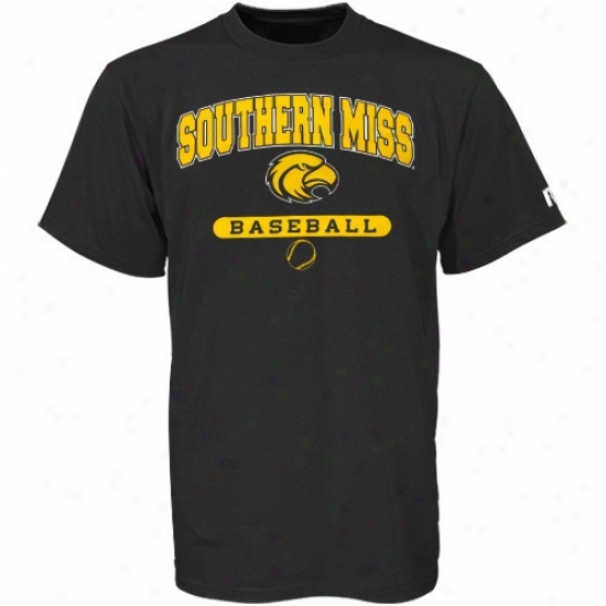 Southern Miss Golden Eagles T-shirt : Russell Southern Miss Golden Eagles Black Baseball T-shirt