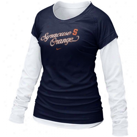 Syracuse Orange Tshirts : Nike Syracuse Orange Ladies Navy Blue 2010 Cross Campus Double Layer Long Sleeve Tshirts