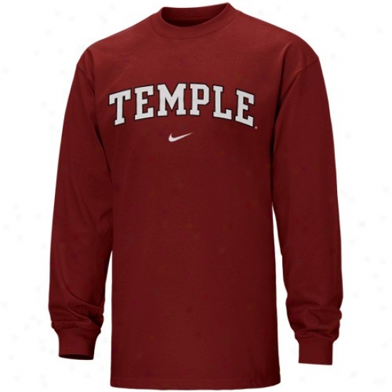 Temple Owls T Shirt : Nike Temple Owls Cherry Vertical Arch Long Sleeve T Shirt