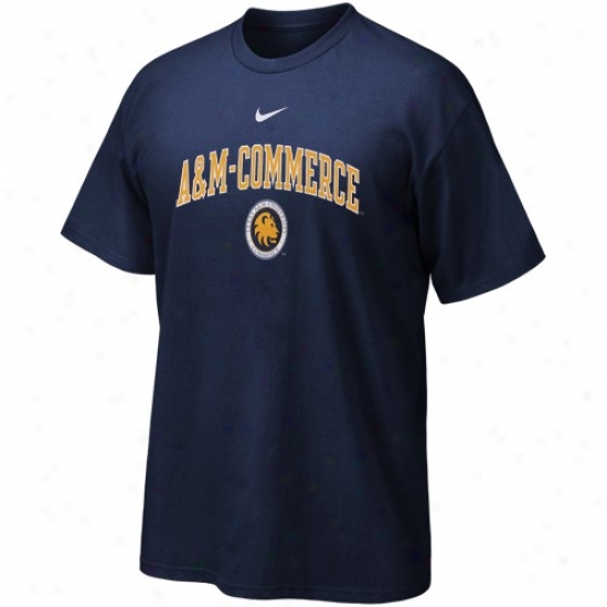 Texas A & M Commerce Lions T-shirt : Nike Texas A & M Commerce Lions Navy Blue Vertical Arch T-shirt