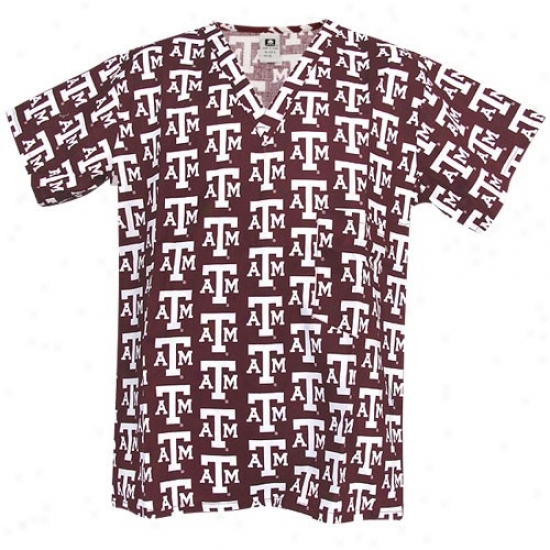 Texas A&m Aggies Shirt : Texas A&m Aggies Maroon All Over Print Scrub Top