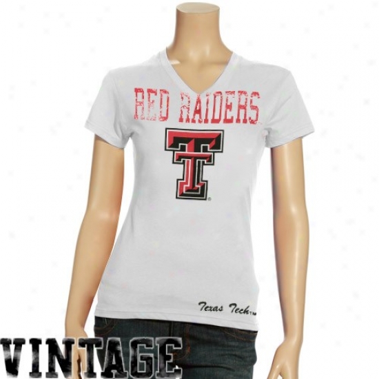 Texas Tech Red Raiders Tees : Texas Tech Red Raiders Ladies White Clipper Vintage V-neck Tees