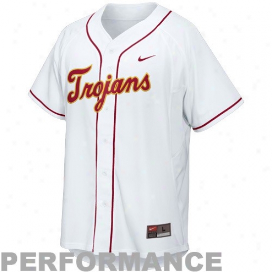 Trojan  Jerseys : Nike Trojan  White Performance Replica Baseball Jerseys