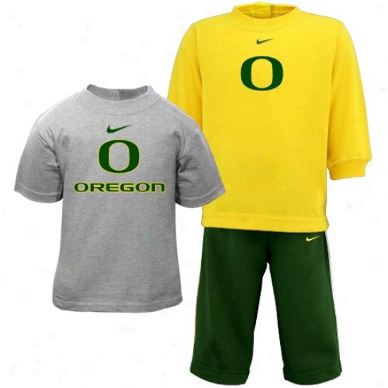 U Of Oregon Jackets : Nike U Of Oregon Infant Ash-yellow-green 3-piece T-shirts & Mesh Pants Set