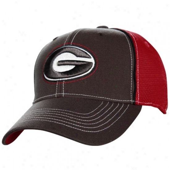 Uga Bulldog Merchandise: Top Of The World Uga Bulldog Charcoal-red Linerider Flex Fit Hat