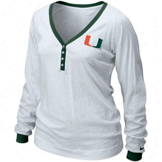 Um Hurricane Apparel: Nike Um Hurricane Ladies White Pure Henley Long Sleeve Premium T-shirt