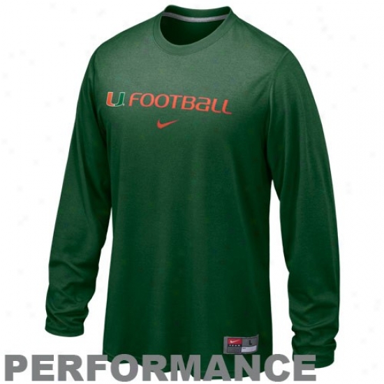 Um Hurricane Tshirts : Nike Um Hurricane Green Conference Legend Long Sleeeve Performance Tshirts