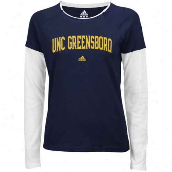 Unc Greensboro Spartans Apparel: Adidas Unc Greensboro Spartans Ladies Navy Blue Fontology Double Layer Long Sleeve T-shirt