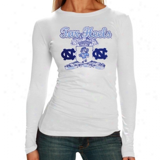 Unc Tarheels Apparel: My U Unc Tarheels (unc) Ladies White Rhinestone Shieid Premium Long Sleeve T-shirt