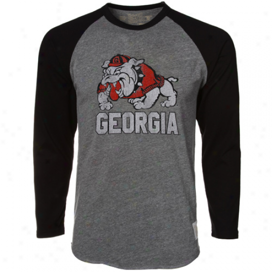 Seminary of learning Of Georgia Shirts : Original Retro Brand University Of Georgia Gray-black Lkng Sleeve Raylan Premium Tri-blend Shirts