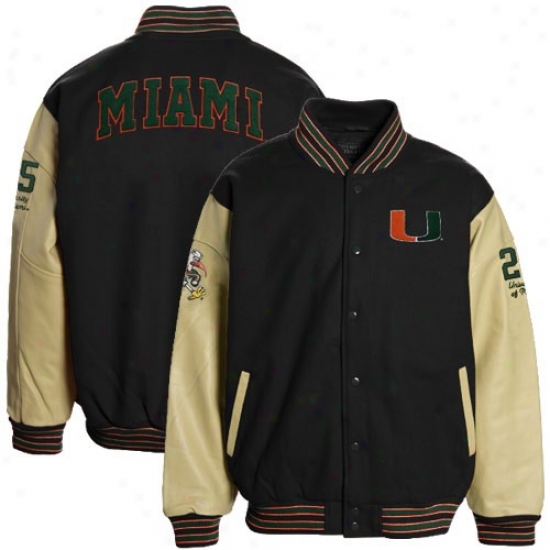 University Of Miami Jacket : University Of Miami Black-tan Varsity Wool & Leather Letterman Jacket