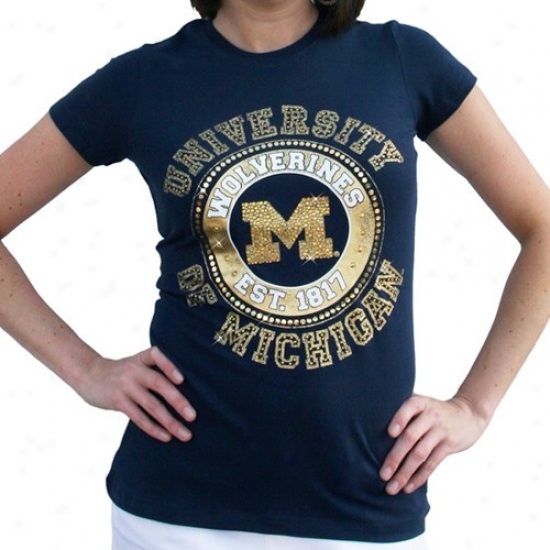 University Of Michigan Attire: University Of Mlchigan Ladies Navy Blue Kimberly Premium T-shirt