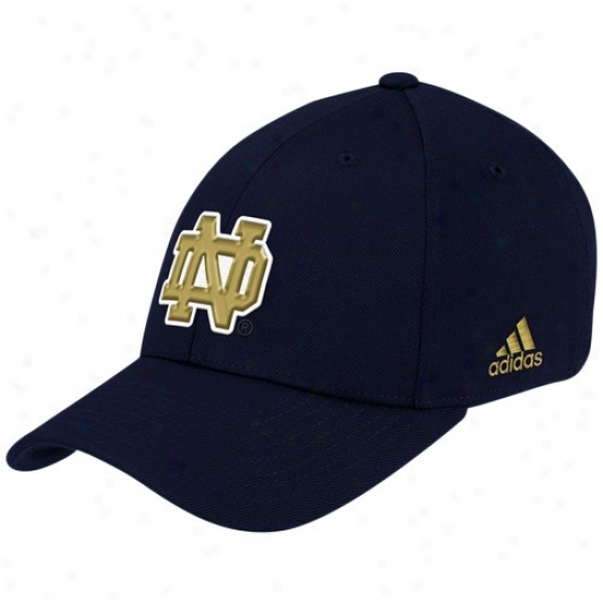 Universityy Of Notre Dame Gear: Adidas University Of Notre Mistress Navy Blue Basic Logo Flex Fit Hat