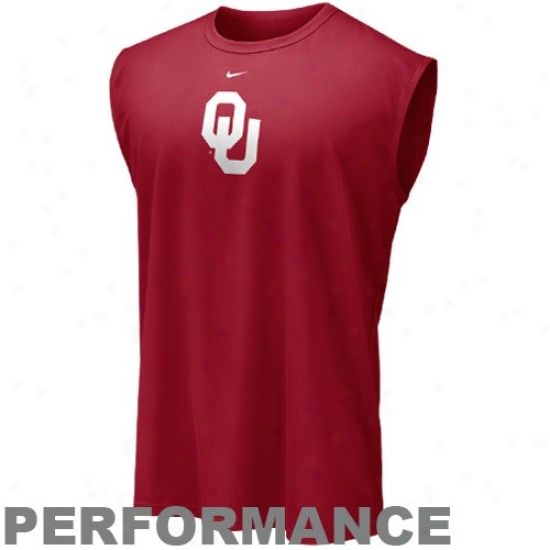 University Of Oklahoma Tee : Nike University Of Oklahhoma Crimson Graphic Performance Slreveless Tee