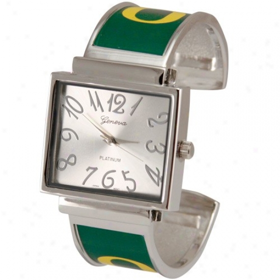 Seminary of learning Of Oregon Wrist Watch : University Of Oregon Ladies Silver-green Fun Numerals Bracelet Wrist Watch
