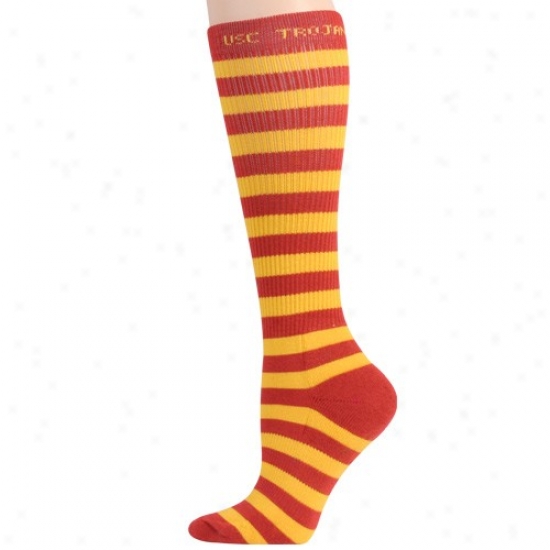 Usc Trojans Ladies Cardinal-gold Striped Knee-high Socks