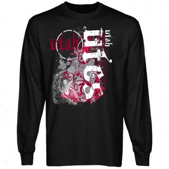 Utah Utes Apparel: Utah Utes Mma Splat Black Long Sleeve T-shirt
