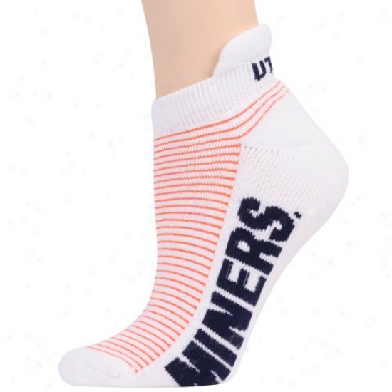 Utep Miners Ladies White-orange Striped Ankle Socks