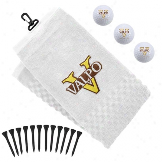 Valparaiso Crusaders White Embrokdered Golf Towel Gift Set
