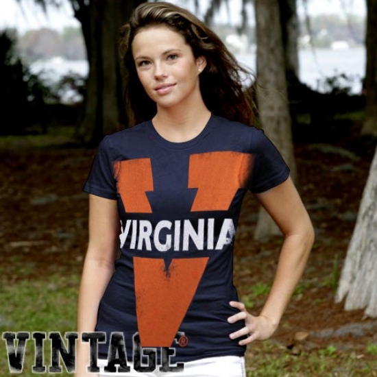 Virginia Cavaliers Shirts : My U Virginia Cavaliers Ladies Navy Blue Gigantor Vintage Shirts