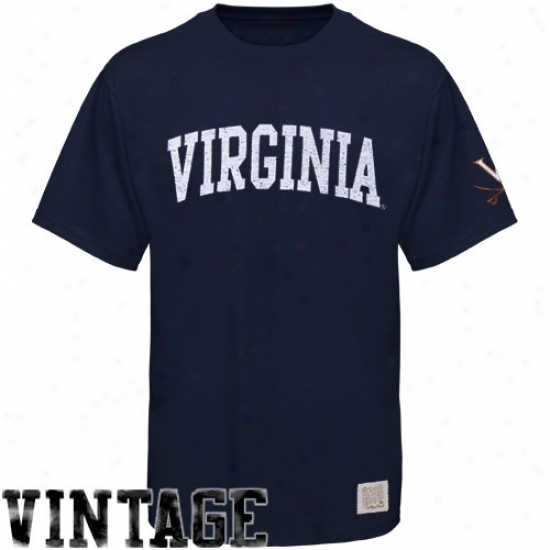 Virginia Cavaliers Shirts : Originall Retro Brand Virginia Cavaliers Navy Blue iDstressed Crew Neck Vinyage Premium Shirts