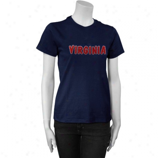 Virginia Cavaliers Tee : Virginia Cavaliers Navy Dismal Ladies Rhinestpne Tee
