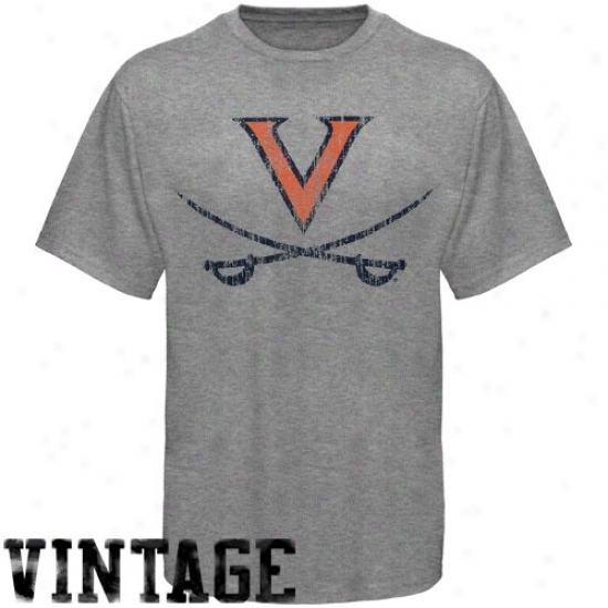 Virginia Cavalier sTshirts : Virginia Cavaliers Ash Distressed Big Logo Vintage Tshirts