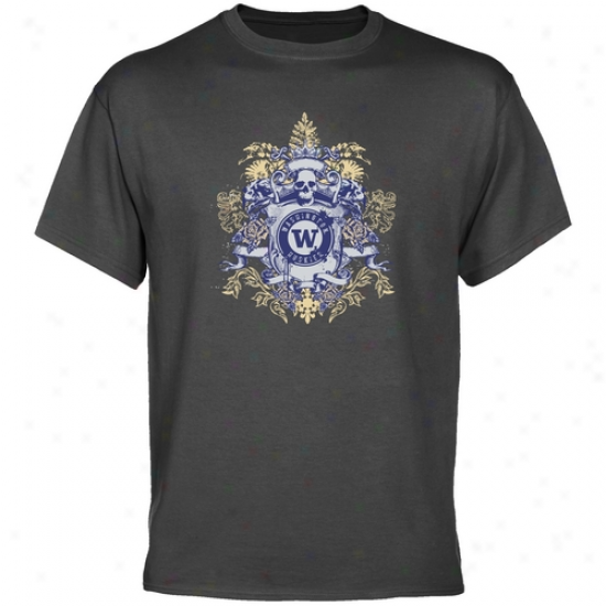 Washington Huskies Attire: Washington Huskies Charcoal Skull & Rose Crest T-shirt