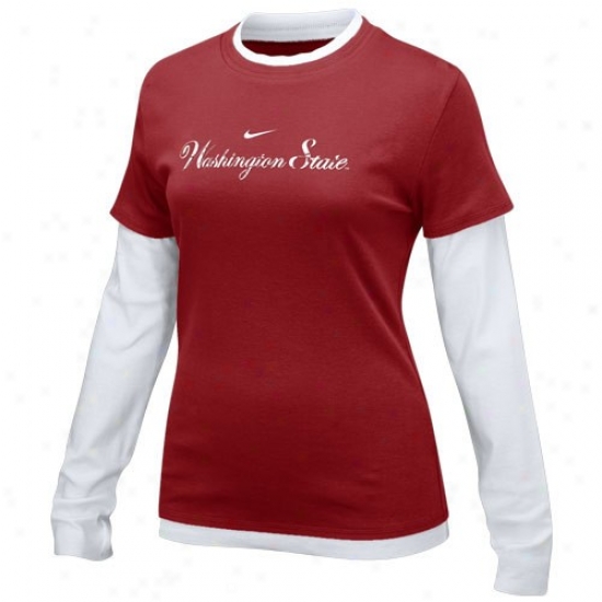 Washington State Cougars Shirt : Nike Washington Rank Cougars Crimson Ladies Coupled Layer Script Long Sleeve Shirt