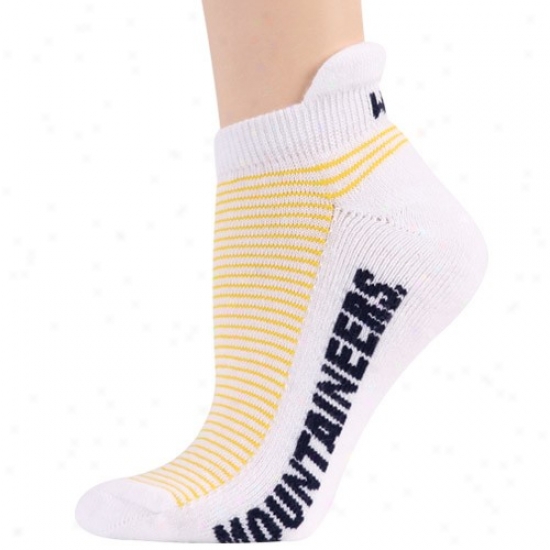 West Virginia Mountaineers Ladies White-gold Striped Ankle Socks