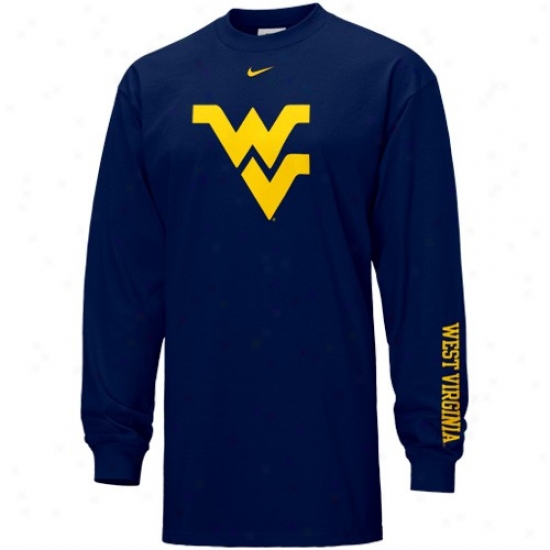 West Virginia Mountaineers T Shirt : Nike Western Virginia Mountaineers Navy Ble Classic Logo Long Sleeve T Shirt