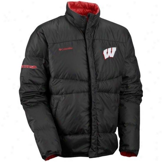 Wisconsin Badgers Jackts : Columbia Wisconsin Badgers Black-scarlet Fully Reversible Overtime Quilted Parka