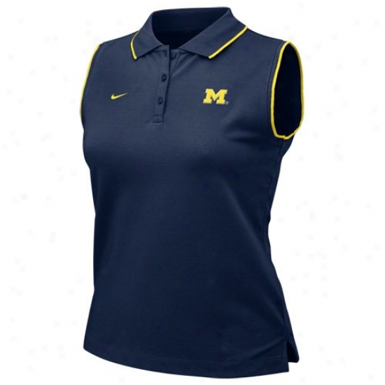 Wolverine Golf Shirt : Nike Wolverine Navy Azure Ladies Sleeveless Golf Shirt